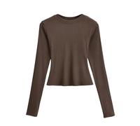 Petit Haut à Col Rond pour Femme Printemps et été Nouveau Fil Minceur T-Shirt Court-Marron Cacao-L