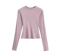 Petit Haut à Col Rond pour Femme Printemps et été Nouveau T-Shirt Court Amincissant en Fil - Rose Clair Violet - L