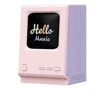 Petit haut-parleur rétro, 7,1 x 4,7 x 4,6 cm, forme d'ordinateur de bureau compact avec écran pour affichage des paroles et fonction compte à rebours d'alarme, design portable pour bureau ou