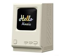 Petit haut-parleur rétro, 7,1 x 4,7 x 4,6 cm, forme d'ordinateur de bureau compact avec écran pour affichage des paroles et fonction compte à rebours d'alarme, design portable pour bureau ou