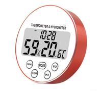 Petit hygromètre numérique, moniteur d'humidité et de température intérieure LCD avec compte à rebours, rétroéclairage et support magnétique pour la maison et le bureau (rouge)