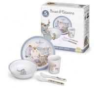 Petit Jour Paris - Coffret Repas Ernest & Célestine Bleu 5 Pièces - Vaisselle Bébé et Enfant avec Assiette, Bol, Gobelet et Set de Couverts - Sans BPA - dès 6 Mois - Cadeau Naissance
