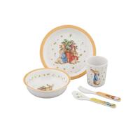 Petit Jour Paris - Coffret Repas Pierre Lapin Abricot 5 Pièces - Vaisselle Bébé et Enfant avec Assiette, Bol, Gobelet et Set de Couverts - Sans BPA - dès 6 Mois - Cadeau Naissance