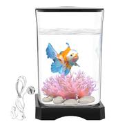 Petit kit d'aquarium Betta - Réservoir de poisson transparent de 280 g - Éclairage LED - Fin et minimaliste - Accès à l'alimentation supérieure - Habitat d'eau élégant parfait pour les espaces de