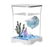 Petit kit de démarrage pour aquarium Betta avec lampe LED, plateau de table rectangulaire avec lumière, aquarium pour les amateurs de décoration de la maison ou du travail, 12 x 17 cm
