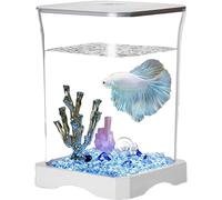 Petit kit de démarrage pour Poissons Betta avec Lampe LED rectangulaire pour décoration de Table,Betta Fish Tank - Table d'aquarium | Nano réservoir de Combattant, Blanc, avec Filtre intégré