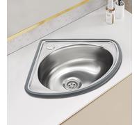 Petit lavabo mural pour salle de bain, lavabo d'angle triangulaire, mini lavabo d'angle en acier inoxydable, pour camping-cars et petits espaces, 17 x 14,5 pouces, grand lavabo triangulaire argenté