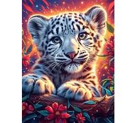 Petit léopard blanc dans un jardin en fleurs 300 Pièces Puzzle Collectionneur En Carton Anti-Déchirure Animal sauvage et animal de compagnie Cute Haute Difficulté Motif Complexe Décoration Murale Coll
