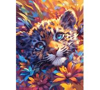 Petit léopard dans un jardin de fleurs en fleurs 1000 Pièces Puzzle Personne Âgée En Carton Rigide Animal sauvage et animal de compagnie Cute Facile Débutant Anti-Stress Stimulation Cognitive Loisir C
