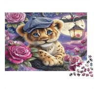 Petit Lion Illustration Puzzle pour Adultes Puzzle 1000 Pièces Jardin de Roses Moment Détente Décoration Maison 52x38cm/1000pcs