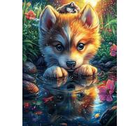 Petit Loup dans l'eau 500 Pièces Puzzle Créatif en Carton Rigide sans Déformation Contes de fées fantastiques d'animaux Sauvages Difficulté Moyenne Activité Manuelle Loisir Créatif Cadeau Créatif an