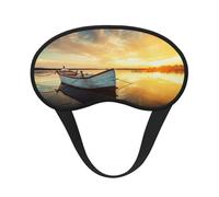 Petit masque de sommeil imprimé bateau sur l'eau avec bord noir, avec un bon effet d'ombrage, est un choix idéal pour les voyages, la méditation, etc