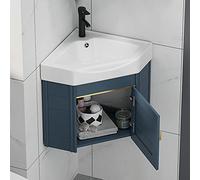 Petit meuble d'angle de salle de bain avec évier en céramique et lavabo mural de rangement combiné avec robinet chaud et froid pour lavabo utilitaire.