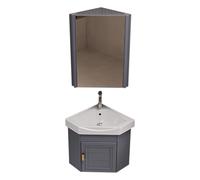 Petit Meuble d'angle Salle de Bain avec Lavabo Céramique et Rangements Meuble Lave Main Ensemble de Robinets pour Petits Espaces, Toilette Invités(Gray,43cm(17''))