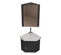 Petit Meuble d'angle Salle de Bain avec Lavabo Céramique et Rangements Meuble Lave Main Ensemble de Robinets pour Petits Espaces, Toilette Invités(Black,48cm(19''))