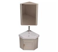 Petit Meuble d'angle Salle de Bain avec Lavabo Céramique et Rangements Meuble Lave Main Ensemble de Robinets pour Petits Espaces, Toilette Invités(Beige,38cm(15''))