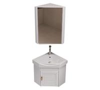 Petit Meuble d'angle Salle de Bain avec Lavabo Céramique et Rangements Meuble Lave Main Ensemble de Robinets pour Petits Espaces, Toilette Invités(White,48cm(19''))