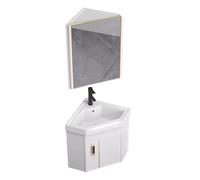 Petit meuble de salle de bain d'angle avec lavabo moderne flottant en céramique avec miroir pour un espace compact et un grand espace de rangement (38 cm)