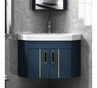 Petit meuble de salle de bain moderne à montage mural, vanité flottante pour espaces d'angle, mini évier compact blanc pour appartements et toilettes, 56 cm