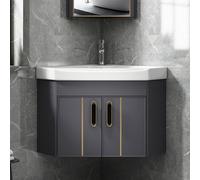 Petit meuble de toilette moderne à montage mural - Vanité flottante de salle de bain avec robinet argenté, mini coin design en 3 couleurs pour appartements et toilettes