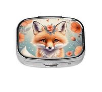 Petit mignon renard animal fleur imprimé pilule organisateur quotidien,Pilulier de voyage en métal portable pour portefeuille et poche