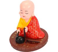 Petit Moine Ornement Solaire Auto Nodding Knocking Buddha Statue Toy for Car Dashboard Home Desktop Decor Chinese New Year Gift Red