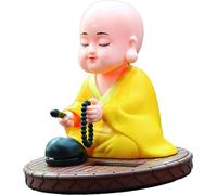 Petit Moine Ornement Solaire Auto Nodding Knocking Buddha Statue Toy for Car Dashboard Home Desktop Decor Chinese New Year Gift Yellow (Cadeau du Nouvel An Chinois)