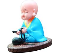 Petit Moine Ornement Solaire Auto Nodding Knocking Buddha Statue Toy for Car Dashboard Home Desktop Decor Chinese New Year Gift Blue