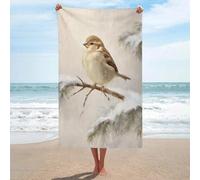 Petit moineau d'hiver sur branche couverte de neige, serviette de plage en microfibre anti-sable, grande serviette de douche multi-usages absorbante pour salle de bain et piscine, 130 x 80 cm