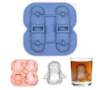 Petit moule à glaçons en silicone en forme de pingouin avec couvercle - 4 grilles - Pour chocolat, bonbons, gelée, friandises faites maison (bleu)