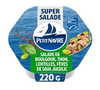 PETIT NAVIRE - Boulgour Thon Lentilles Fèves de Soja Basilic · Pêche Durable MSC · Super Salade - la barquette de 220g - Le Lot De 4