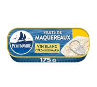PETIT NAVIRE Filets de Maquereaux au Vin Blanc, Citron et Romarin - Boîte de 175 g - Conserves de Poisson Pratiques et Savoureuses - Lot de 4