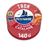 PETIT NAVIRE Miettes de Thon à la Sauce Catalane - Boîte de 140 g - Préparation à base de thon, tomate et légumes - Produit en Bretagne - Démarche responsable - Lot de 4