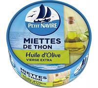PETIT NAVIRE - Miettes de thon à l'huile d'olive 160g - Conservation optimale pour un goût authentique - Source de protéines - Idéal pour vos salades et sandwichs - Lot De 4 - Vendu Par Lot