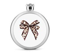 Petit nœud avec imprimé léopard Flasque en acier inoxydable pour liqueur, bouteille de vin portable de poche ronde pour boisson 140 ml