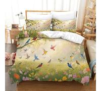 Petit Oiseau | Forêt Ensoleillée Ensemble Literie Microfibre Imprimée Housse de Couette Hôtelière Et Taies, Fermeture Éclair Cachée, Facile Entretien, Pour Adultes & Enfants Double（200x200cm）