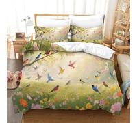 Petit Oiseau | Forêt Ensoleillée Ensemble Literie Microfibre Imprimée Housse de Couette Unique Avec Taies, Fermeture Éclair Cachée, Durable & Doux, Pour Adultes & Enfants Super King（260x220cm）