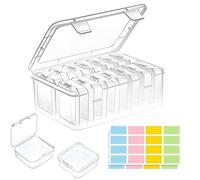 Petit Organisateur de Perles 14Pcs Mini Boîte de Rangement Transparente en Plastique avec Couvercle et 1 Grand Boîte Plastique Transparente Rectangulaire pour Petits Objet, 32 Autocollant Marqueur