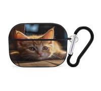 Petit organisateur d'écouteurs en forme de chat orange - Housse de protection antichoc pour Airpods Pro 2ème génération - Avec mousqueton - Anti-chute - Noir