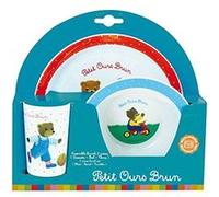 Petit ours brun ensemble lunch assiette - verre - bol fun house 5444 G