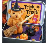 Petit Ours Dans Une Boîte pour Trick or Treat-Halloween Jouets Interactifs | Mini Joli Ours En Peluche Cadeau avec Chapeau Sorcier,Kits de Décoration Halloween Citrouille et Chat pour Cadeaux Festival