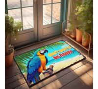 Petit paillasson perroquet sur la plage : ne vous inquiétez pas, soyez heureux paillasson pour porte d'entrée extérieure (50 x 80 cm)