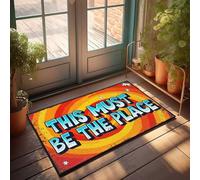Petit paillasson rétro vif avec inscription « This Must Be The Place » - Paillasson pour porte d'entrée et d'extérieur (50 x 80 cm)