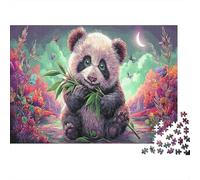 Petit Panda Mangeant du Bambou sous Le Croissant de Lune Puzzles 1000pcs Jigsaw Puzzle Faune Sauvage for Teenagers Jeu Stimulant Décoration De Salon 38x26cm/1000pcs