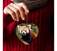 Petit panda rouge 2025 Décorations de sapin de Noël en céramique en forme de cœur à suspendre - Décoration de Noël double face pour Nouvel An, fête de famille, vacances