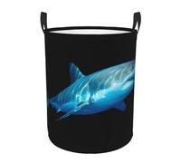 Petit panier à linge circulaire - Grand panier de rangement avec poignées pour chambre à coucher, salle de bain et salon avec motif requin blanc