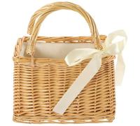 Petit panier de demoiselle d'honneur, sac à main en rotin avec doublure en tissu, sac à main rectangulaire en osier, sac fourre-tout en paille for femme for mariage, fête sur la plage, pique-nique
