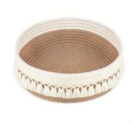 Petit panier de rangement en corde de coton avec pampilles bohèmes, panier à linge tissé pour maquillage, décoration d'intérieur, couvertures, café blanc naturel (carte d'épeautre blanche)