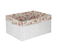 Petit panier de rangement rectangulaire en corde de papier blanc avec doublure en coton rose de jardin