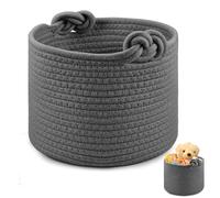 Petit panier de rangement tissé gris - Petit panier à linge avec poignées - En corde de coton - Panier à jouets pour enfants - Panier tressé pour chambre d'enfant, chambre à coucher, salle de bain